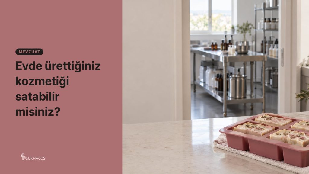 Ev mutfağında kalıpta soğuyan el yapımı sabunlar, arkada kapıdan görünen temiz üretim tezgâhı