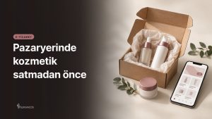 Kargo kolisinde kozmetik ürünler ve alışveriş ekranlı telefon